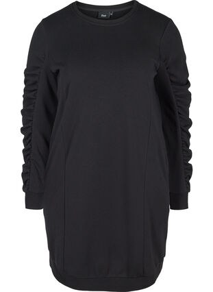 Sweatkjole med lommer og draperede ærmer, Black, Packshot image number 0
