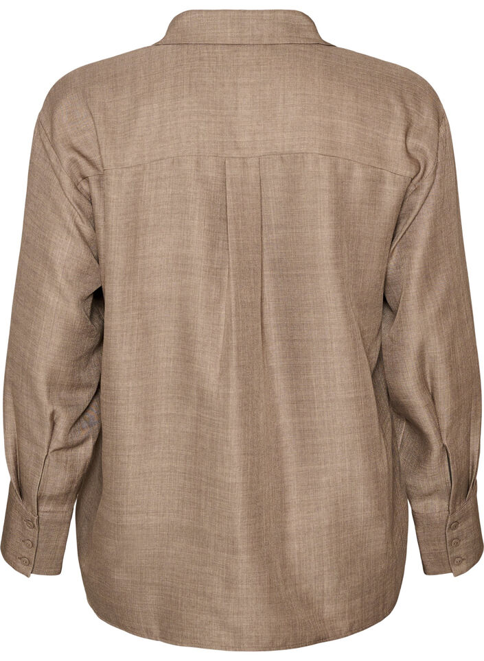 L&oslash;s skjorte med V-udsk&aelig;ring, Brun, Packshot image number 1