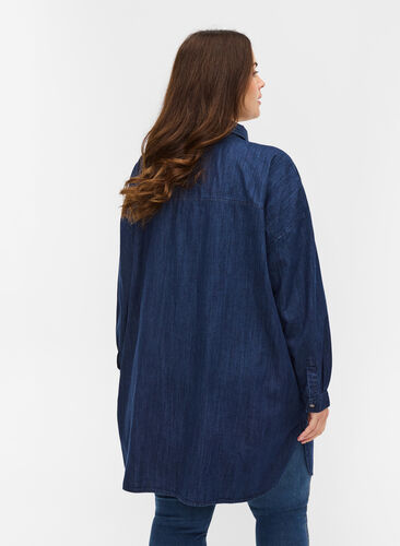 Oversize denimskjorte i bomuld, Dark blue denim, Model image number 1