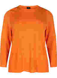 Strukturmønstret strikbluse med rund hals, Vibrant Orange