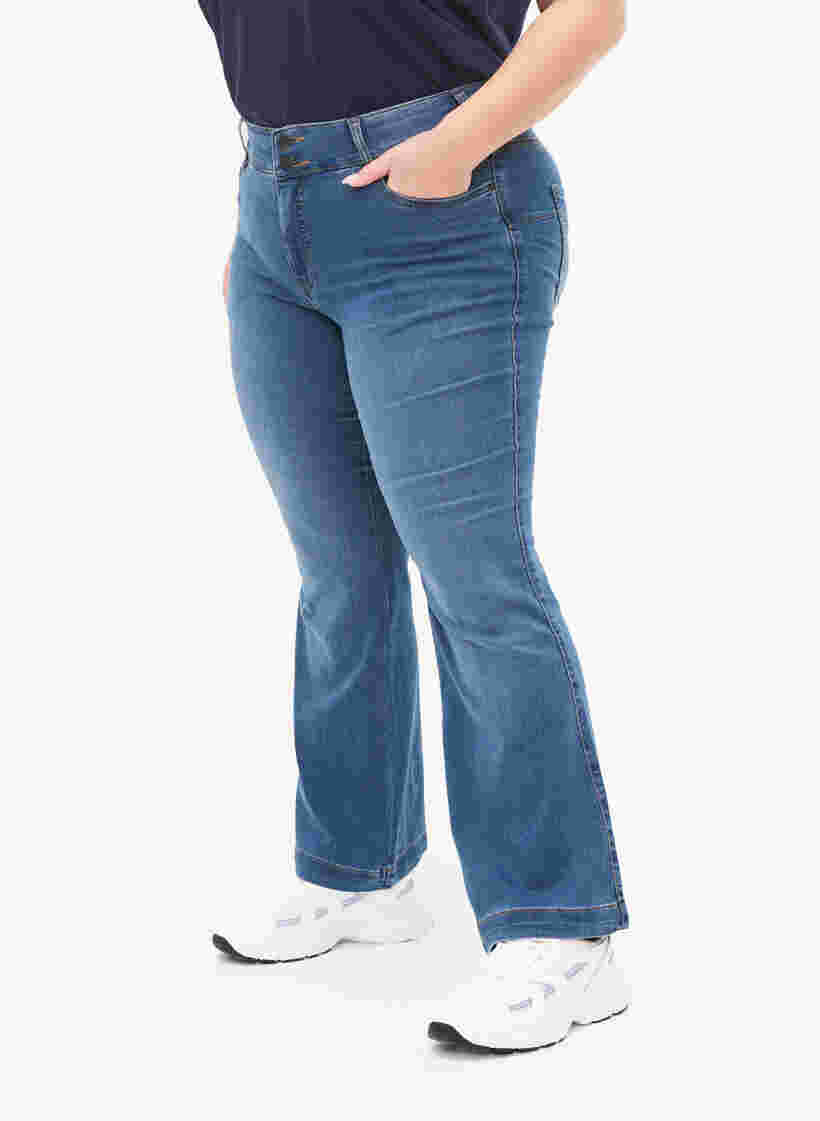 Højtaljede Ellen jeans med bootcut , Blue denim, Model image number 2