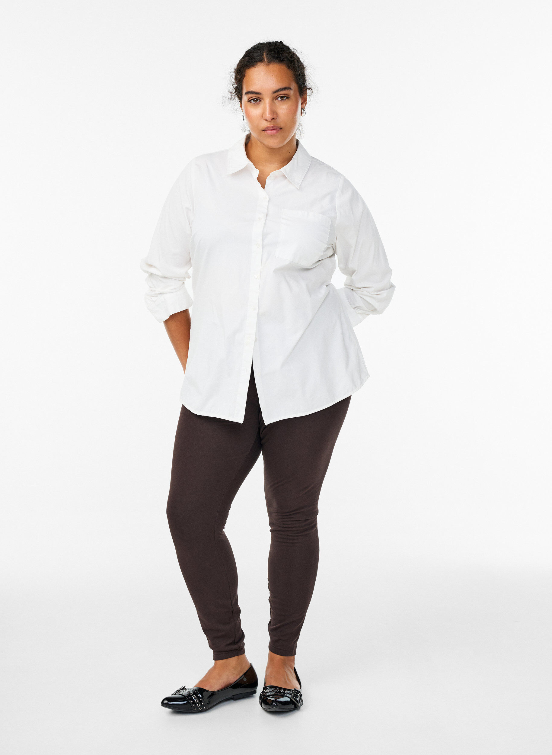 ZizziLeggings i bomuld med foer, Brun, Model image number 1