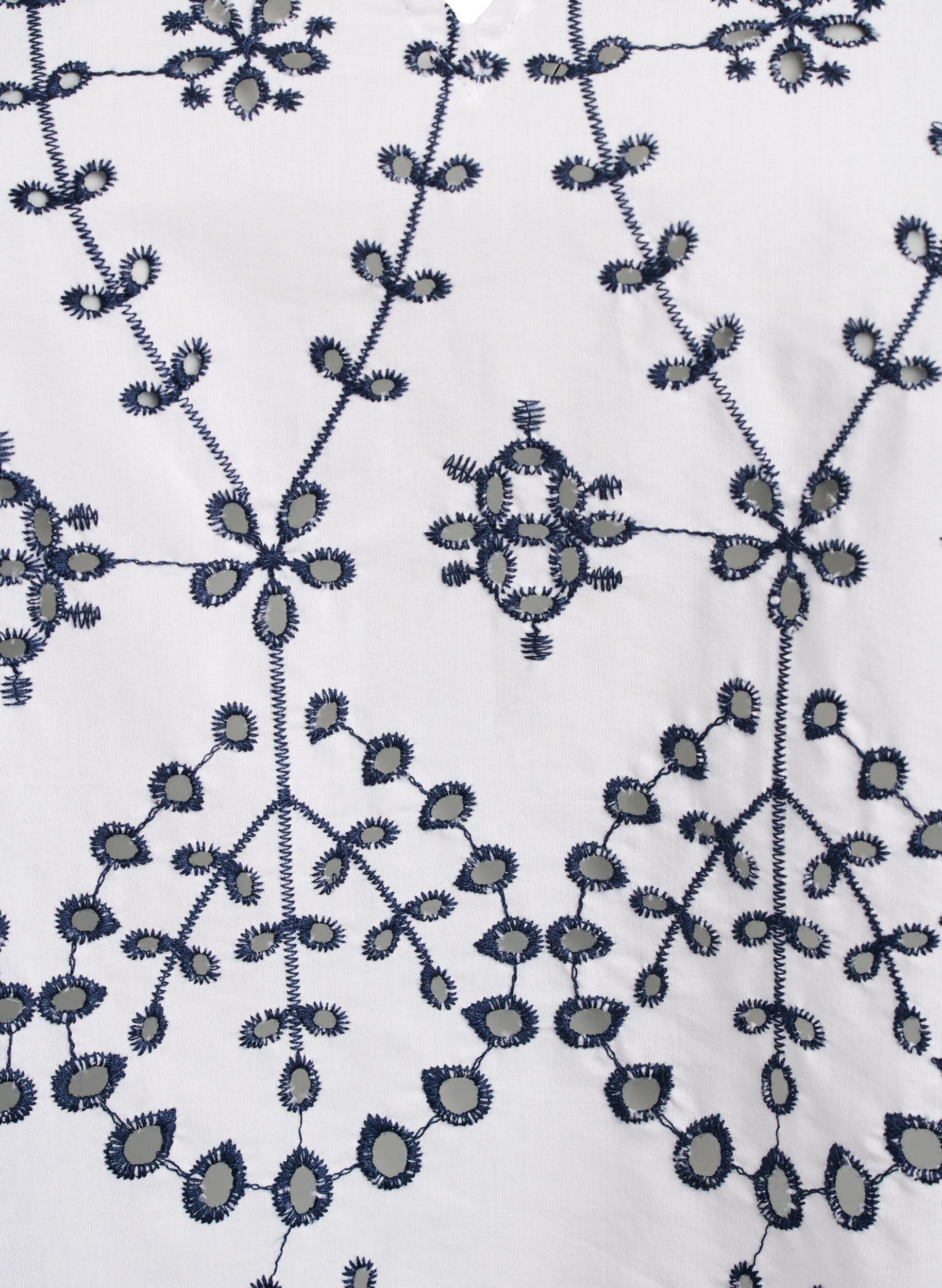 Zizzi 3/4 &aelig;rmet bluse med kontrastfarvet broderi anglaise, Hvid, Packshot image number 2