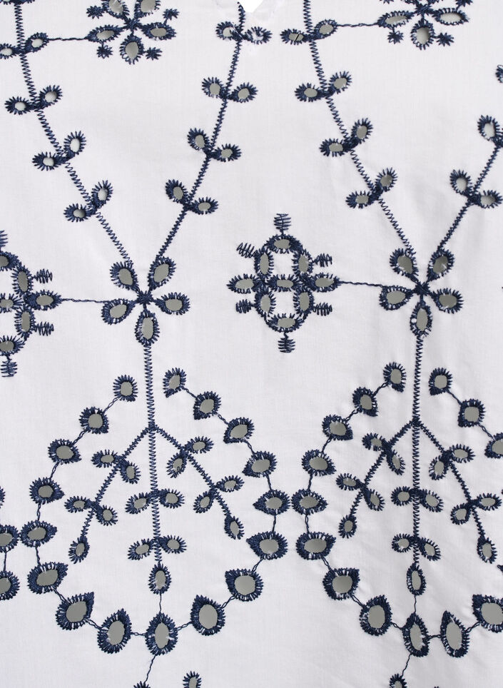 3/4 ærmet bluse med kontrastfarvet broderi anglaise, Hvid, Packshot image number 2