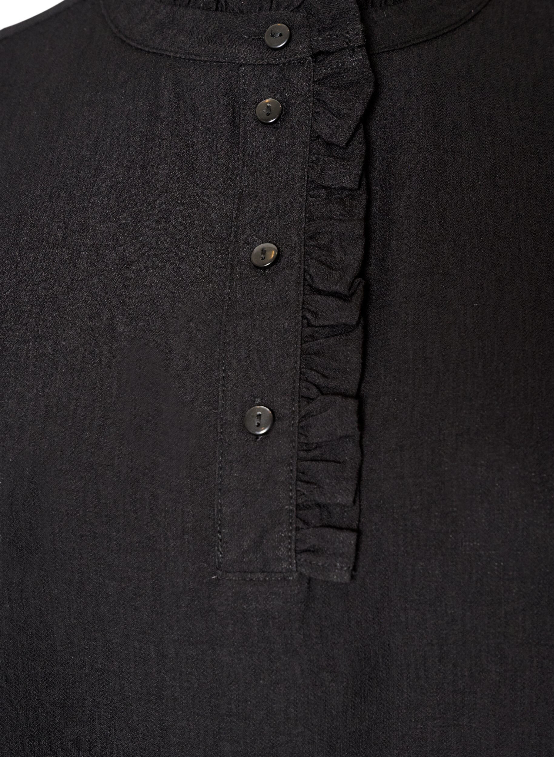 ZizziViskosetunika med fl&aelig;ser og knapper, Sort, Packshot image number 2