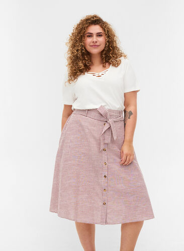 Stribet nederdel med lommer i bomuld, Dry Rose Stripe, Model image number 0