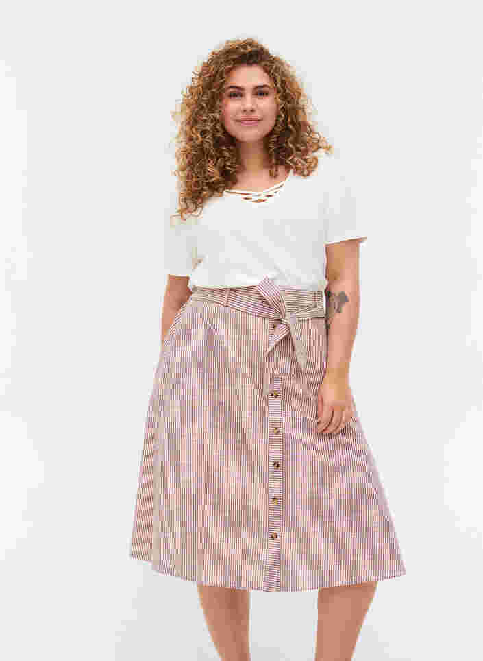 Stribet nederdel med lommer i bomuld, Dry Rose Stripe, Model image number 0