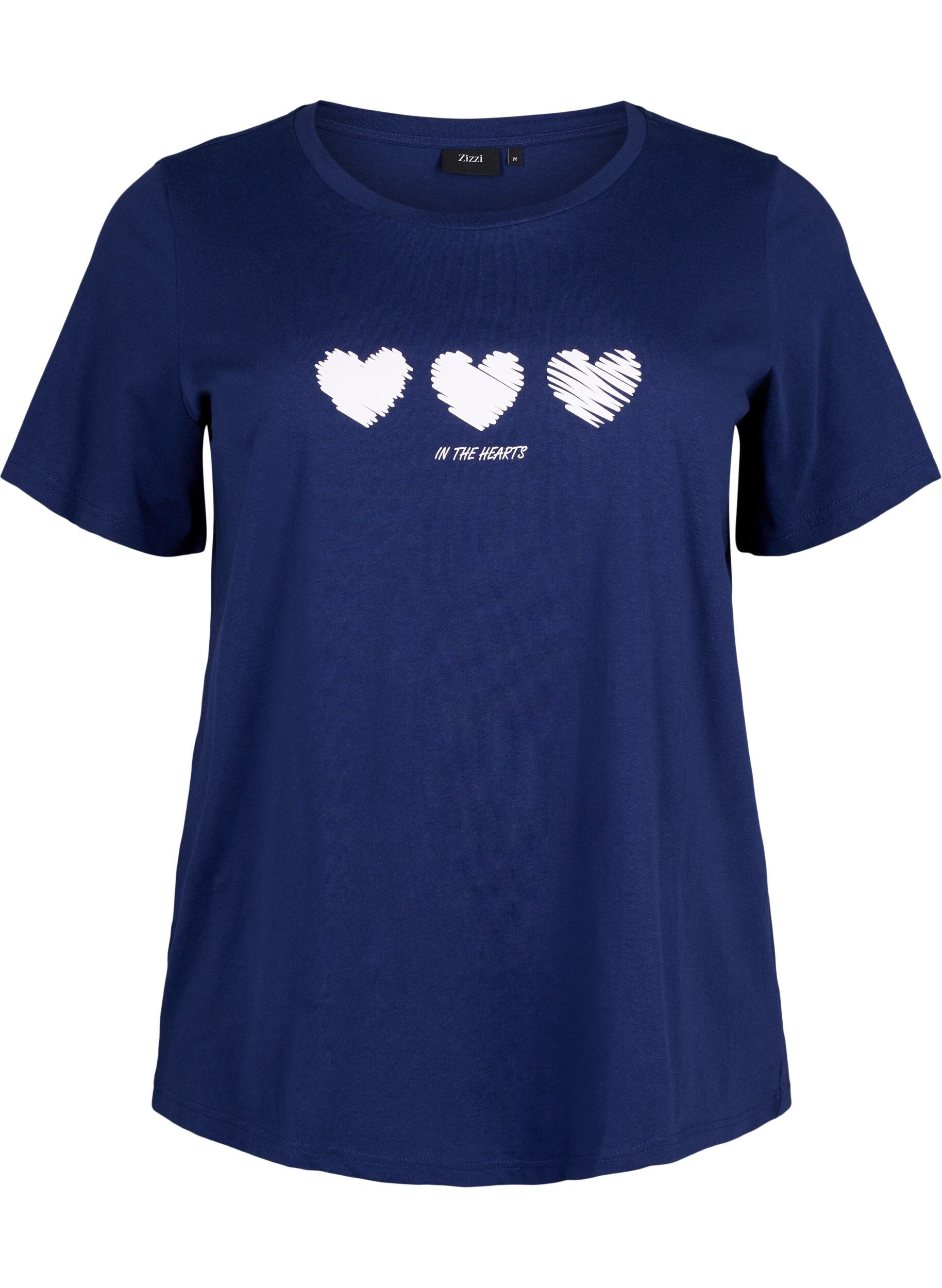 Zizzi T-shirt i bomuld med print og rund hals , Medieval B.W. Hearts, Packshot image number 0