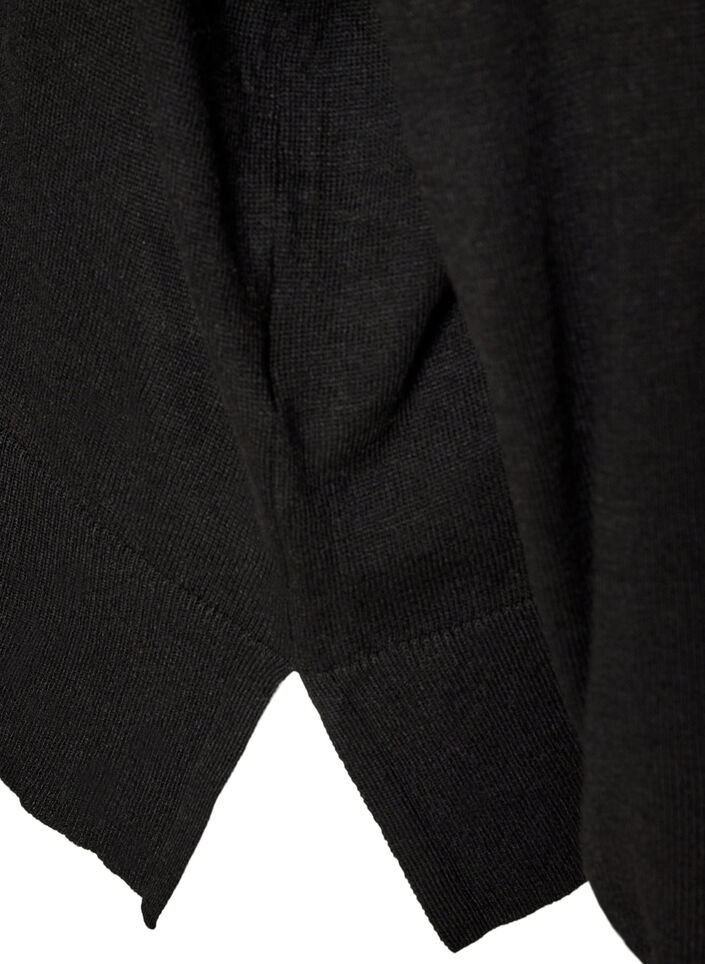 Strikbluse med rullekrave og l&oslash;s pasform, Sort, Packshot image number 3