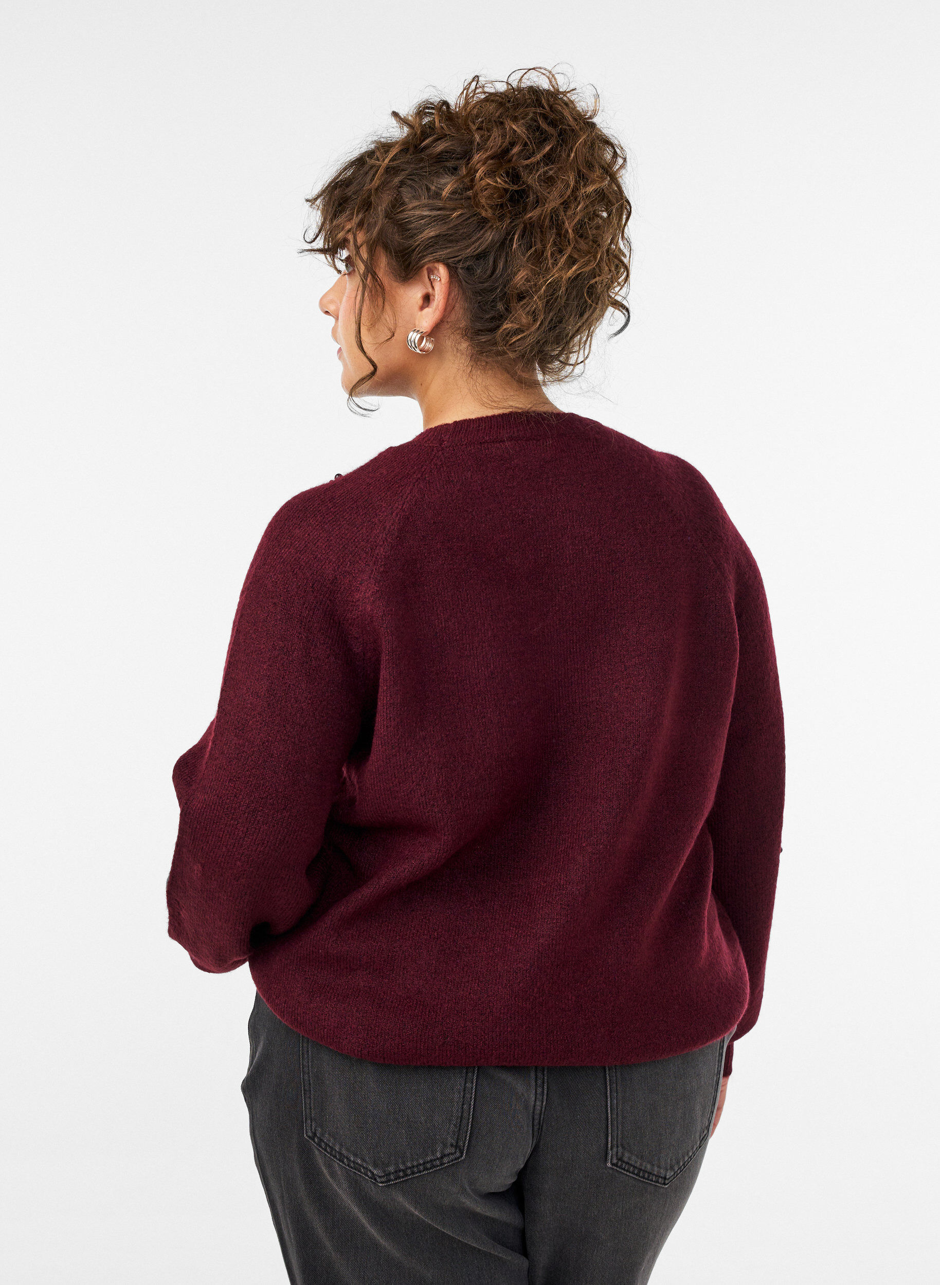ZizziStrikbluse med perlebroderi, R&oslash;d, Model image number 2