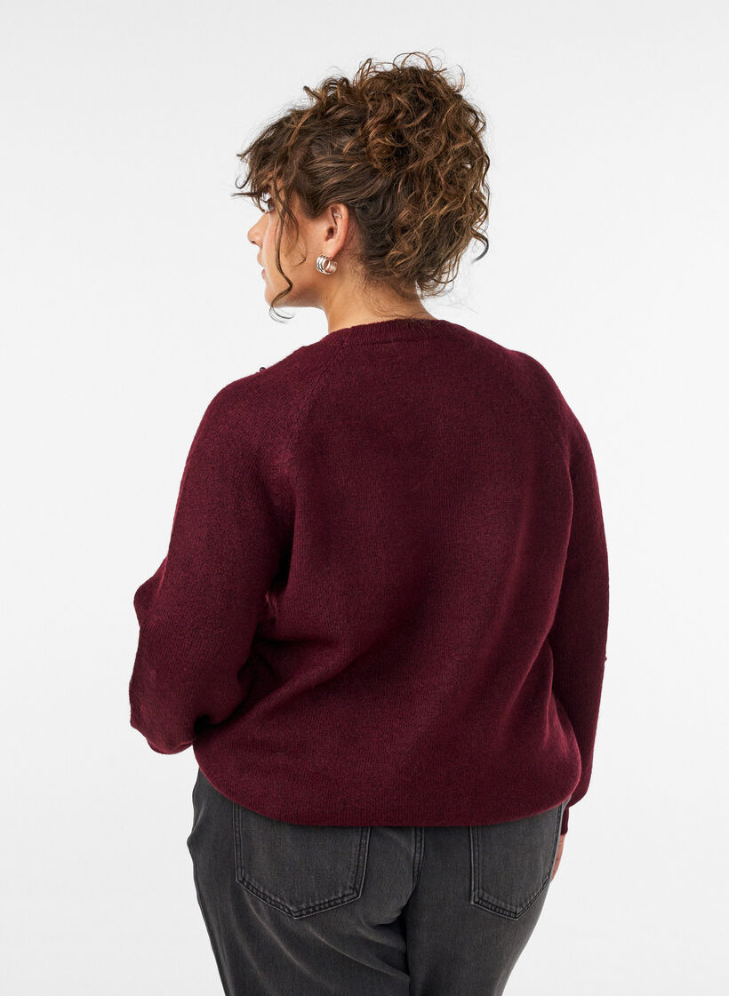 Strikbluse med perlebroderi, R&oslash;d, Model image number 2
