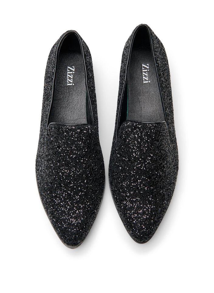 Wide fit - Loafers med glitter, Sort, Packshot image number 2