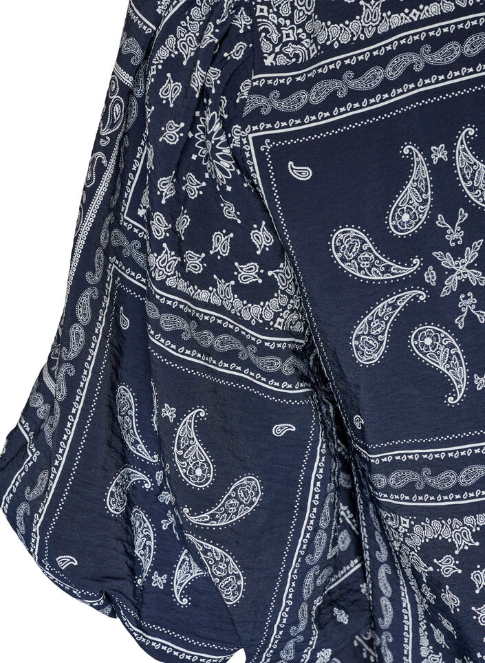 Bluse i viskose med paisleyprint og ballon&aelig;rmer, Bl&aring;, Packshot image number 3