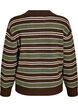 Strikbluse med striber og polokrave, Brun, Packshot image number 1