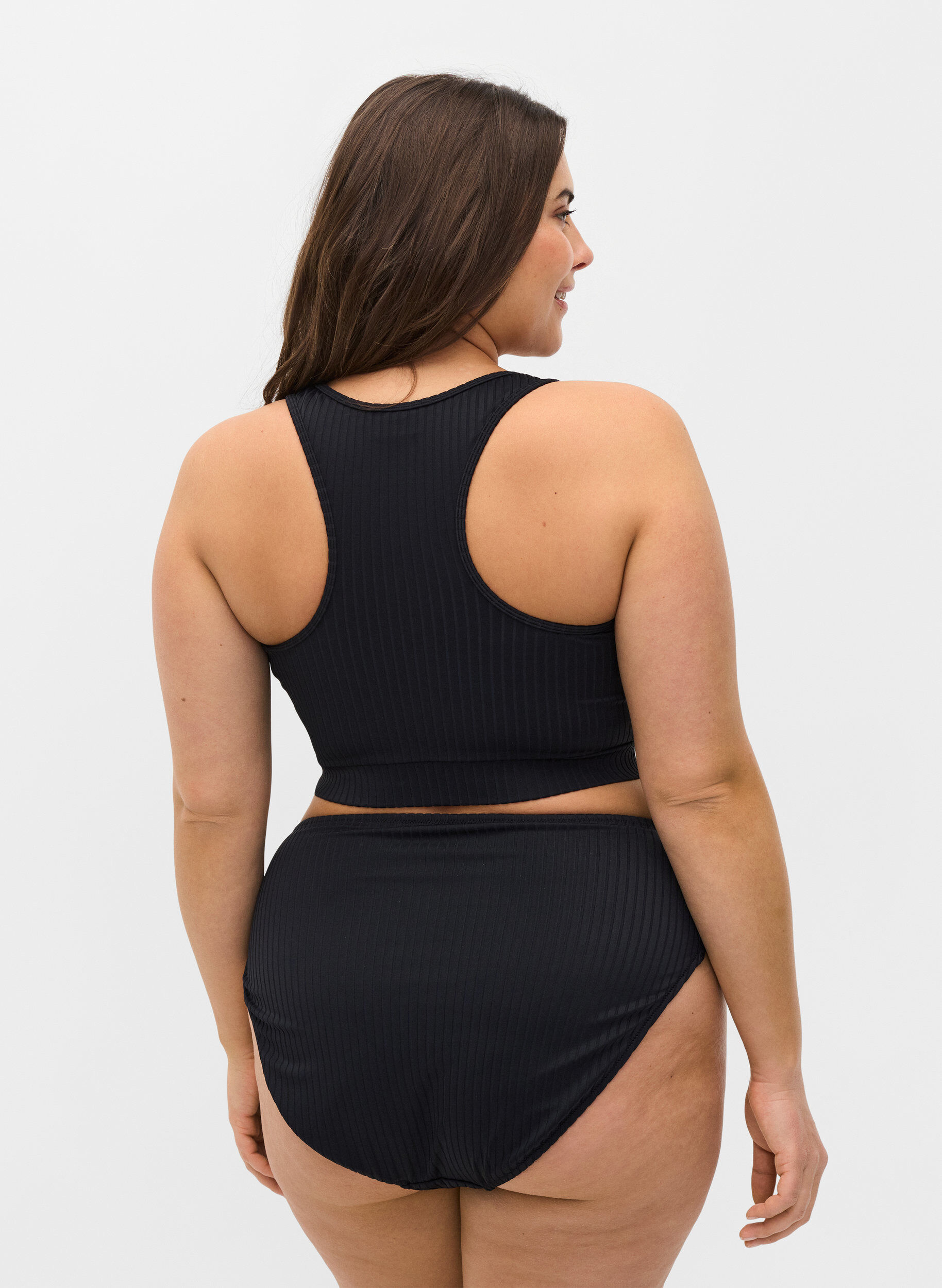 Zizzi H&oslash;jtaljet bikini trusse med ribstruktur, Black, Model image number 1