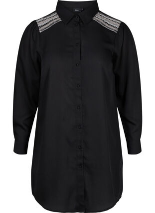 Lang skjorte med perledetaljer, Black, Packshot image number 0