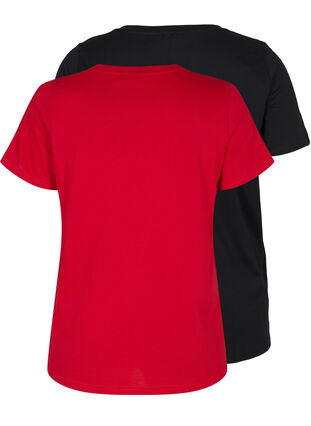 2-pak basis t-shirt i bomuld, Tango Red/Black, Packshot image number 1