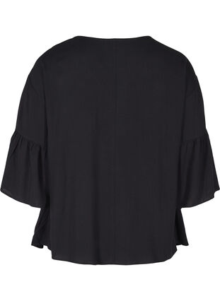 Viskose bluse med 3/4 ærmer, Black, Packshot image number 1