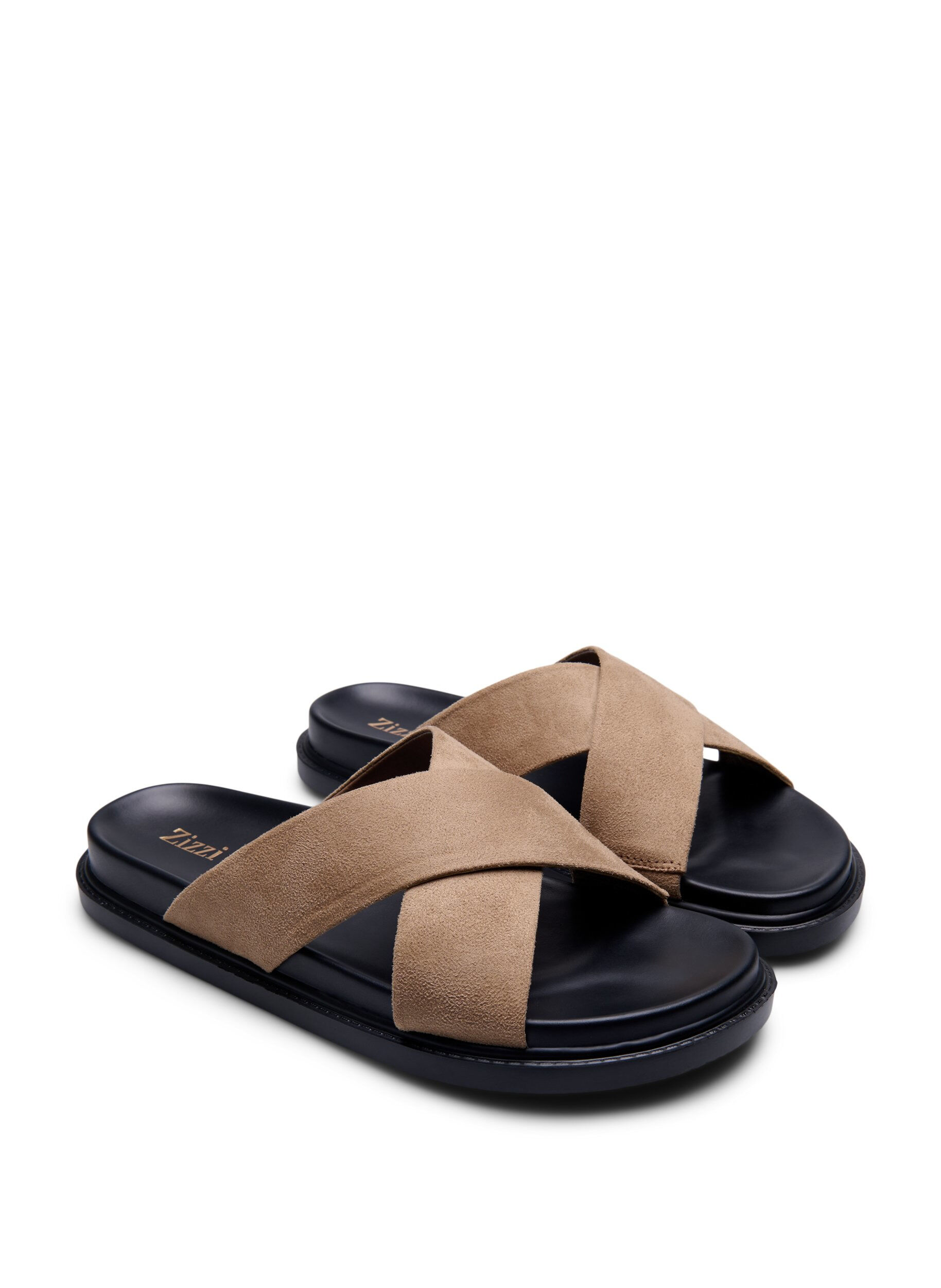 Zizzi Wide fit - Sandal i imiteret ruskind med krydsremme, Woodsmoke, Packshot image number 1