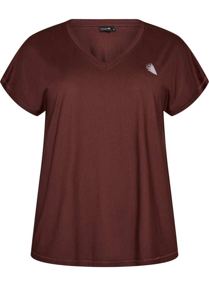 L&oslash;s tr&aelig;nings t-shirt med v-hals, Brun, Packshot image number 0