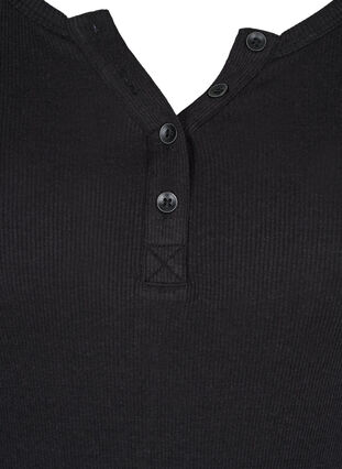 Langærmet bluse i ribkvalitet med knapper, Black, Packshot image number 2