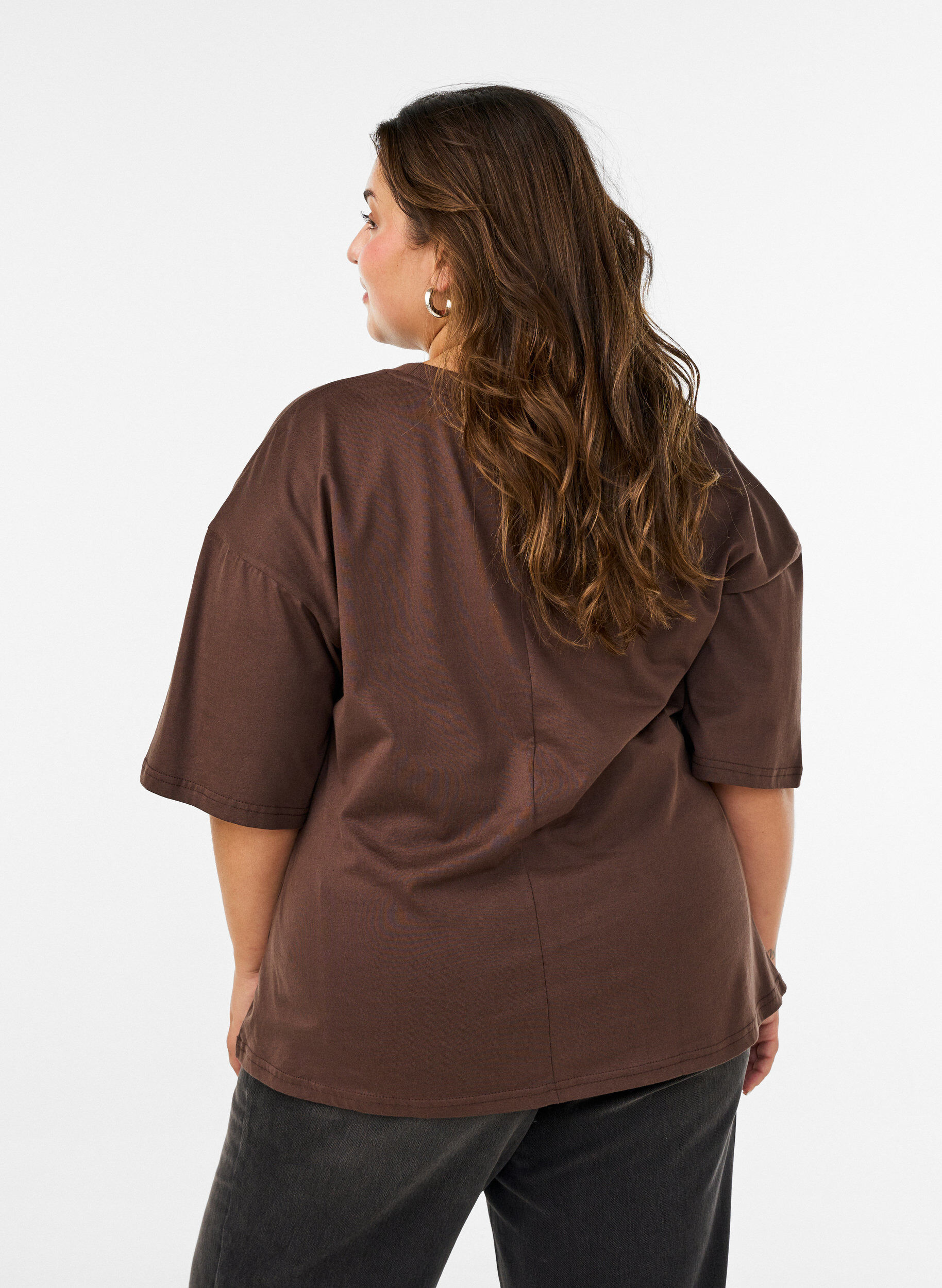 ZizziT-shirt med draperet detalje, Brun, Model image number 2