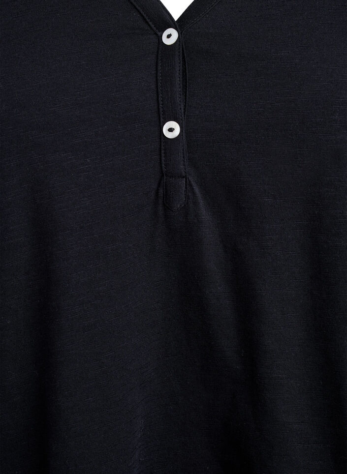T-shirt med knapdetalje, Sort, Packshot image number 2