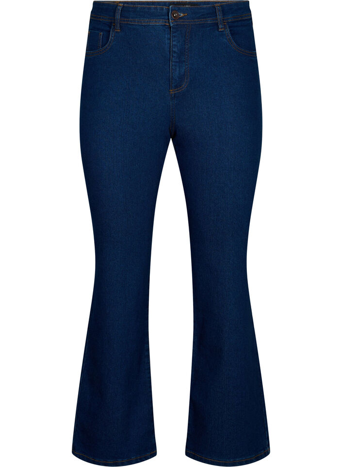 H&oslash;jtaljede jeans med bootcut, Bl&aring;, Packshot image number 0