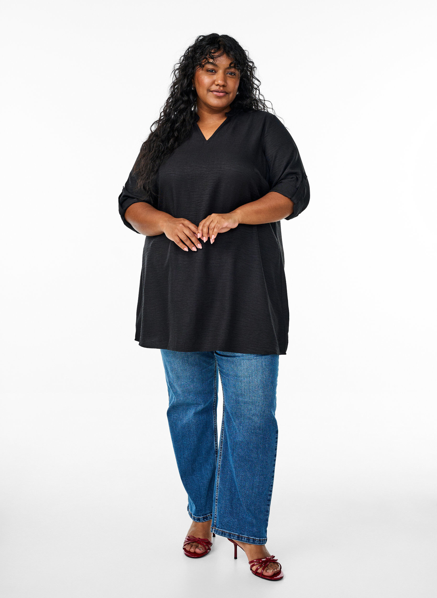 Zizzi Tunika med V-hals, Sort, Model image number 1