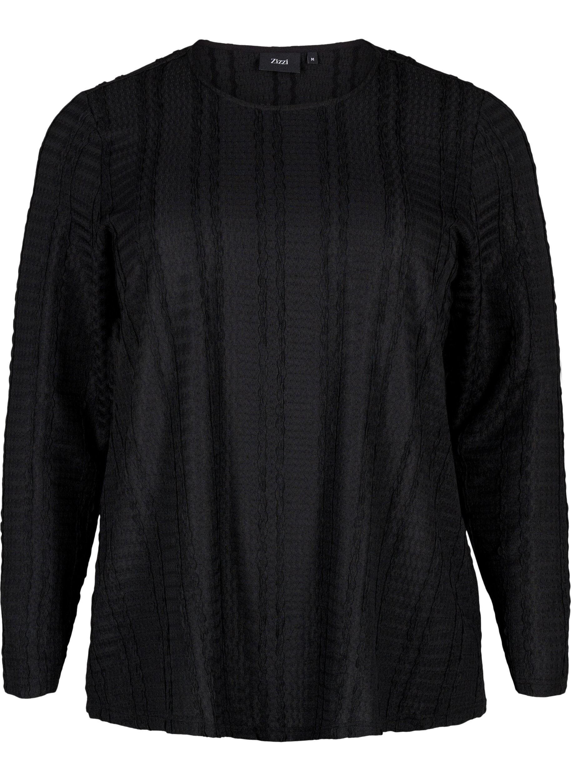 Zizzi Bluse med lange &aelig;rmer og tekstur, Black, Packshot image number 0