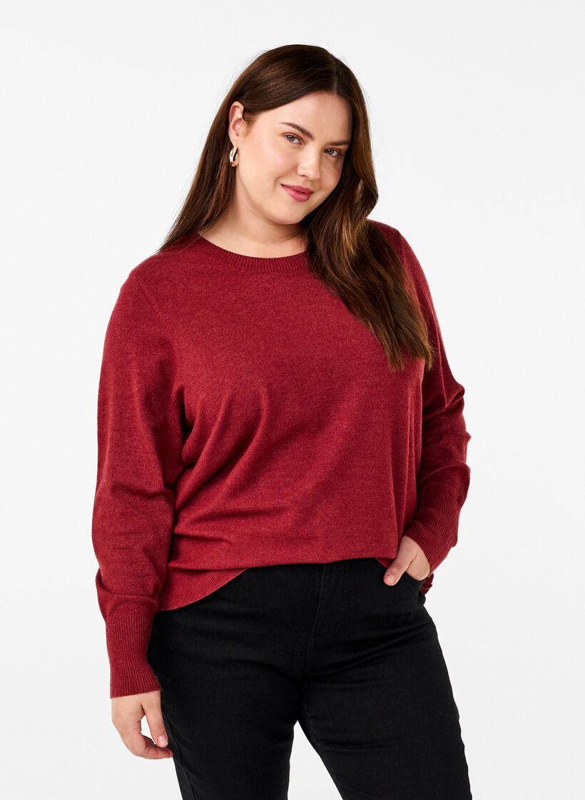 Strikbluse med rund hals, R&oslash;d, Model image number 0