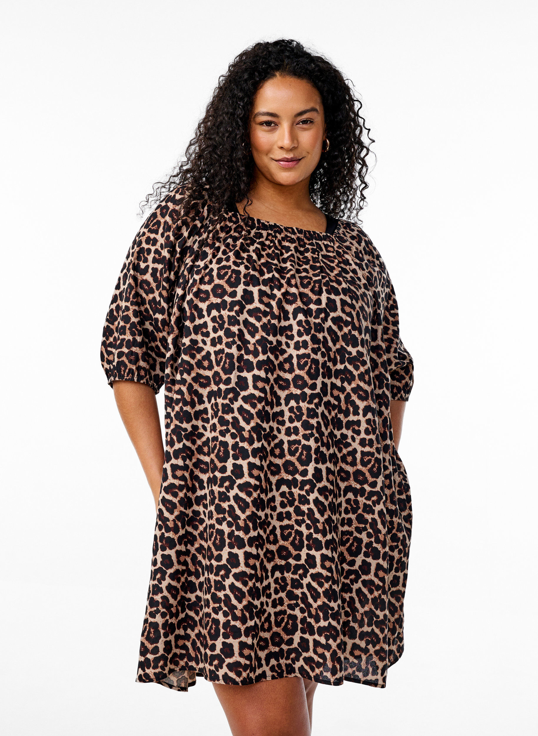 Strandkjole i viskose med print, Beige, Model