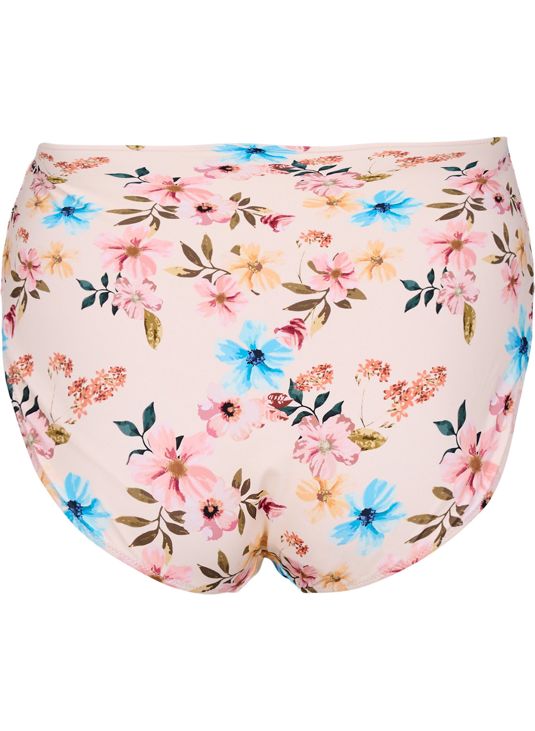 Zizzi Ekstra h&oslash;jtaljet bikini trusse med blomsterprint, Beige, Packshot image number 1