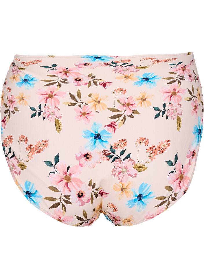 Ekstra højtaljet bikini trusse med blomsterprint, Beige, Packshot image number 1
