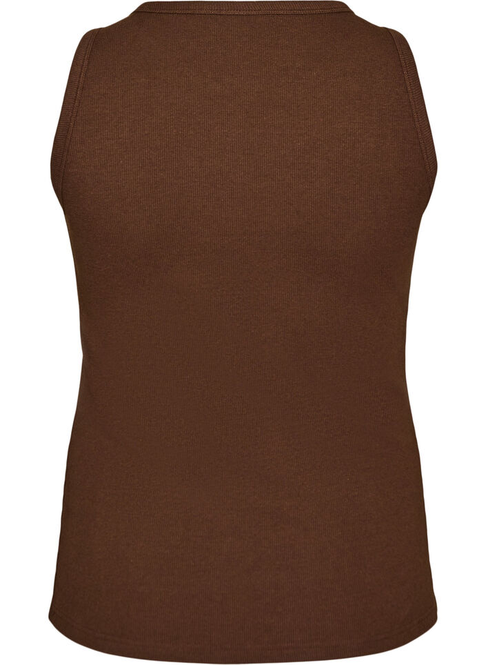 Ribtop i bomuld med h&oslash;j hals, Brun, Packshot image number 1
