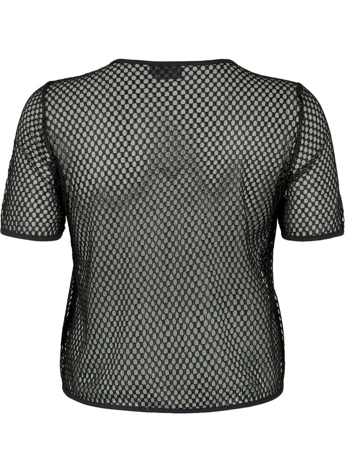 Net bluse med korte ærmer, Black, Packshot image number 1