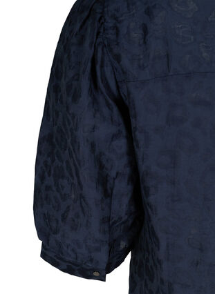 Bluse med 2/4 pufærmer og tone-i-tone mønster, Navy Blazer, Packshot image number 3
