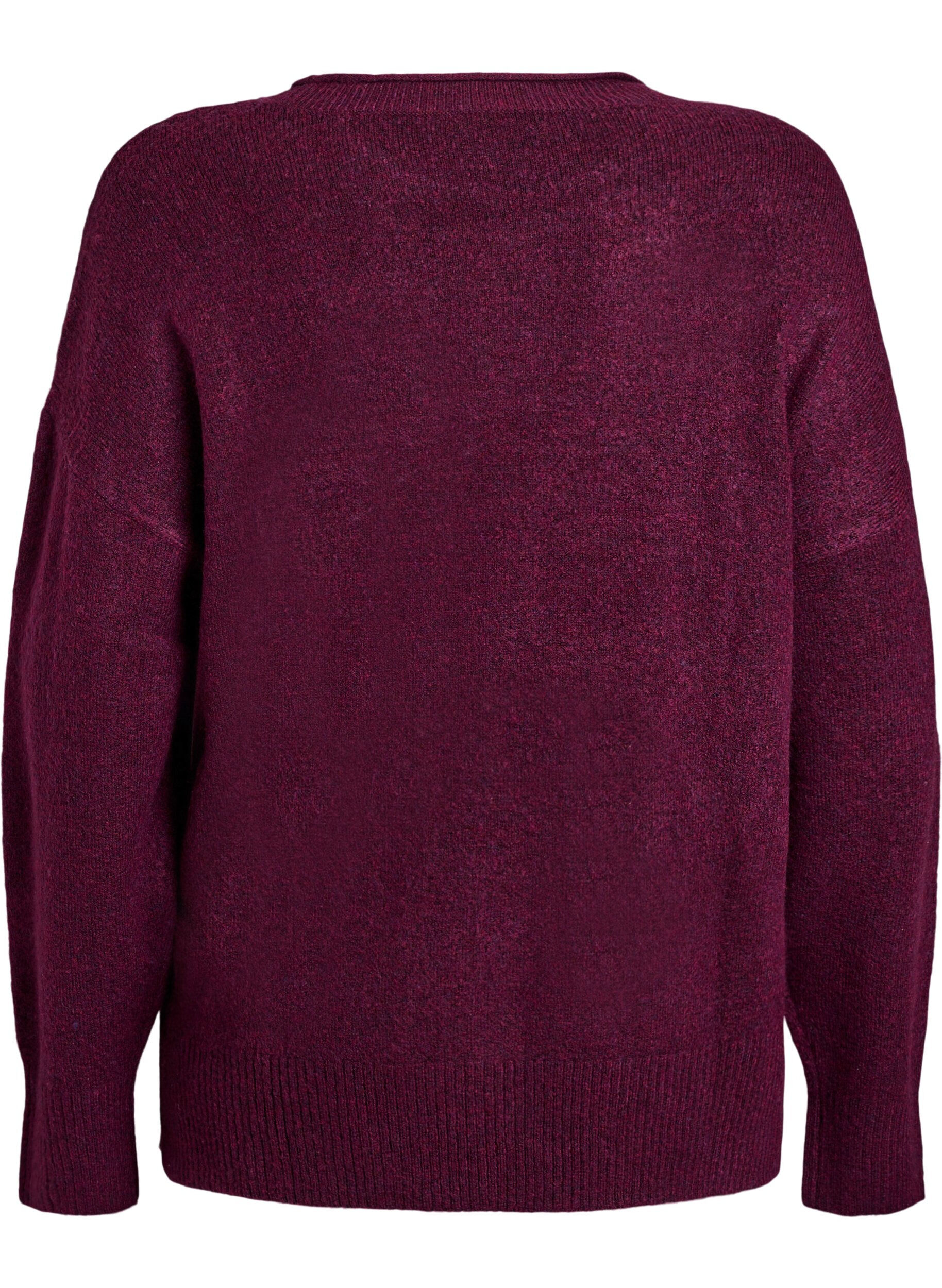 Zizzi Strikbluse med V-formet ribm&oslash;nster og slidser, Lilla, Packshot image number 1