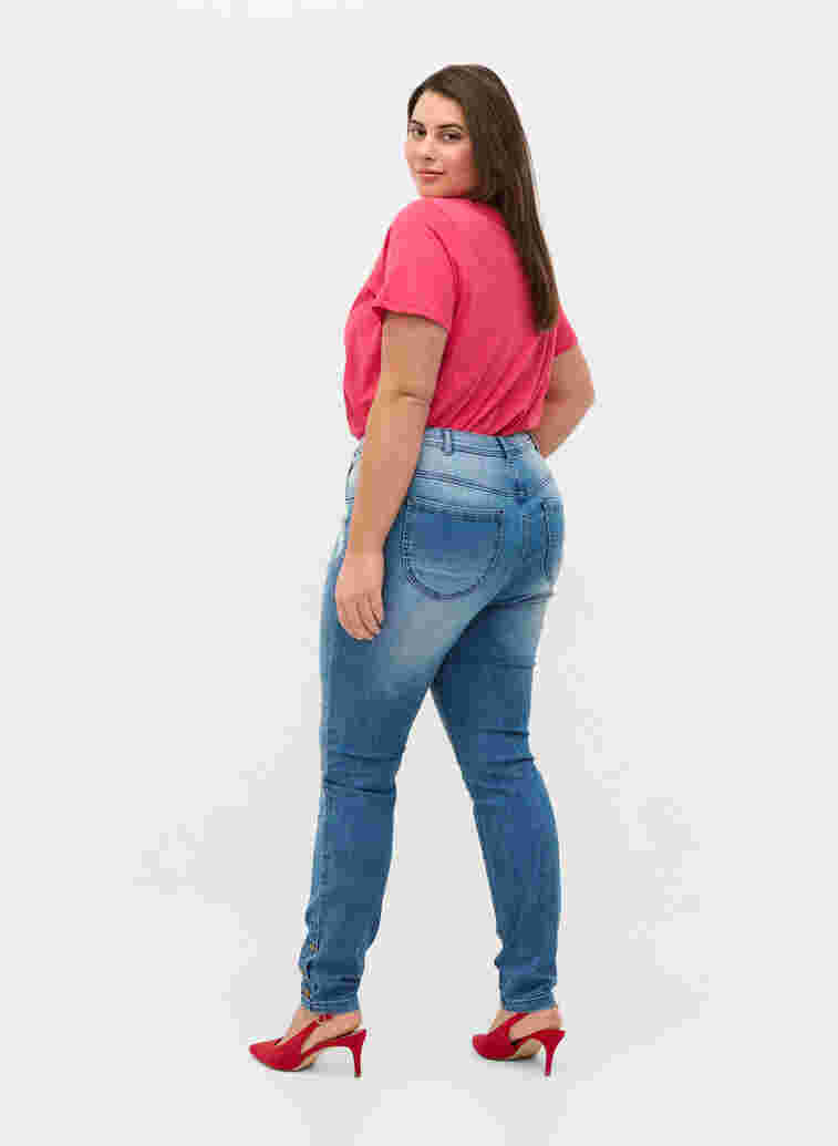Super slim Amy jeans med slid og knapper, Light blue, Model image number 1