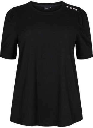 Bluse med korte pufærmer, Black, Packshot image number 0