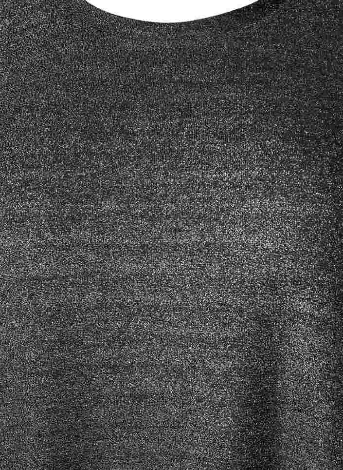 Glimmerkjole med 3/4 ærmer og rund hals, Black Silver, Packshot image number 1