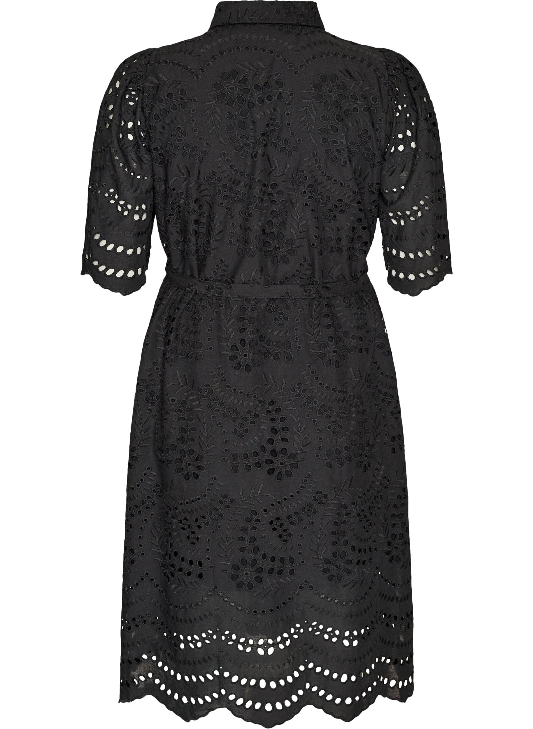 ZizziSkjortekjole i broderie anglaise med bindeb&aelig;lte, Sort, Packshot image number 1