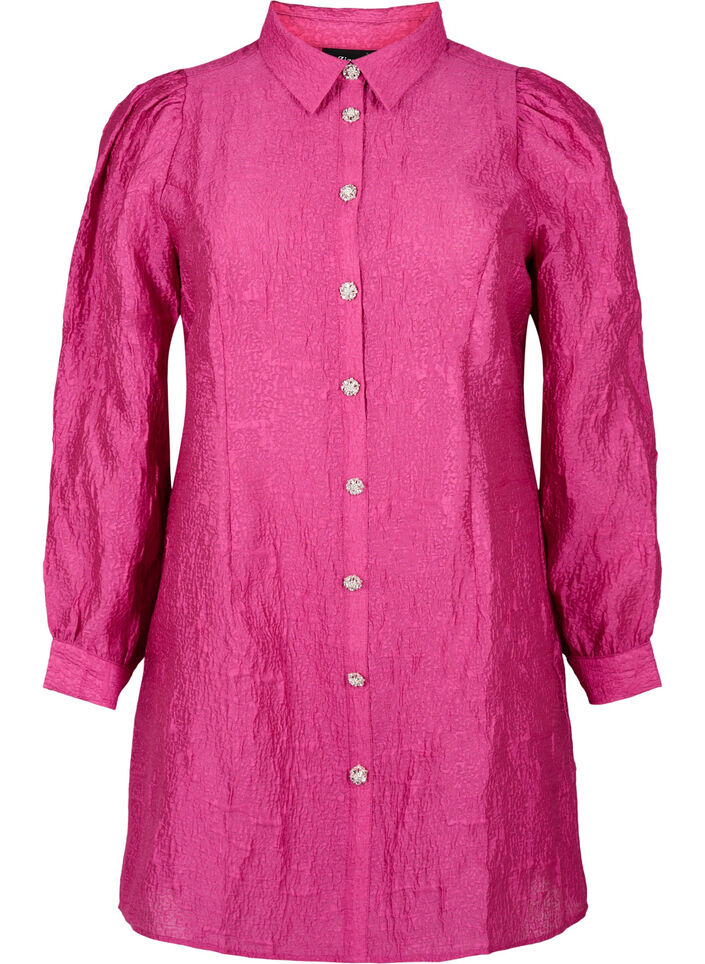 Skjortekjole med tekstur og perleknapper, Cactus Flower, Packshot image number 0