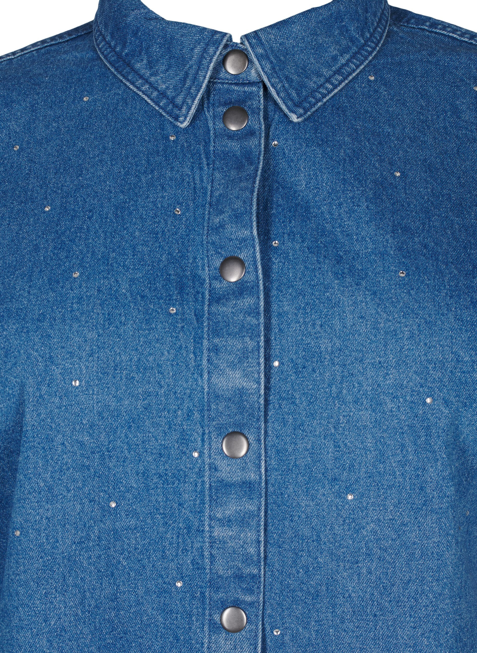 Zizzi Denimskjorte med rhinsten og 3/4 &aelig;rmer, Bl. Denim Rhinestone, Packshot image number 2