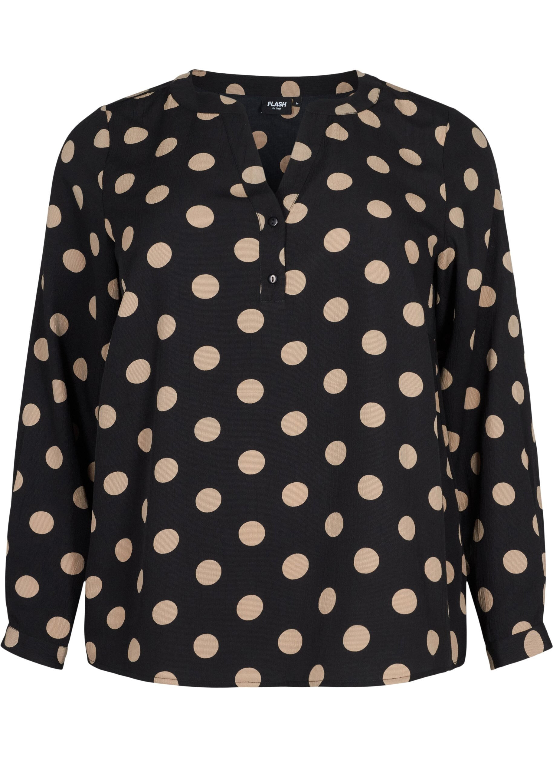 Zizzi FLASH - Lang&aelig;rmet bluse med print, Black Brown Dot, Packshot image number 0