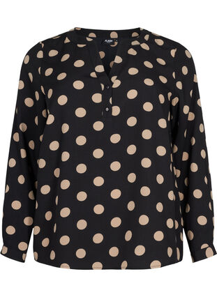 FLASH - Langærmet bluse med print, Black Brown Dot, Packshot image number 0