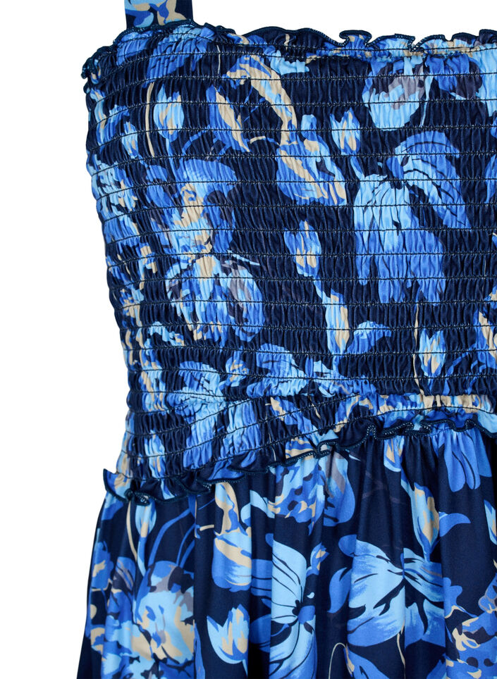 Ammevenlig top med smock, Blue Flower Print, Packshot image number 2