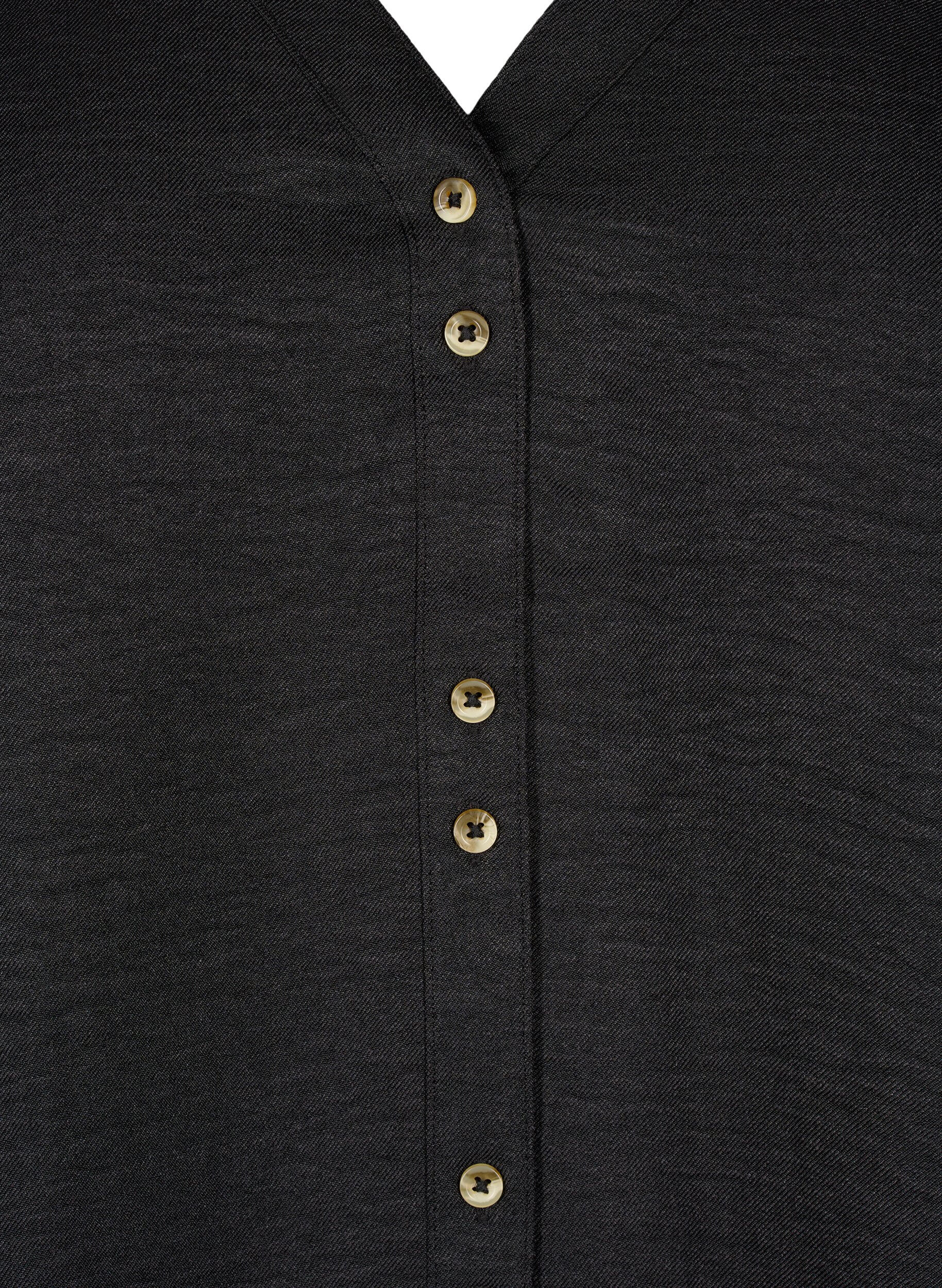 Zizzi Skjortebluse med v-hals og korte &aelig;rmer, Sort, Packshot image number 2