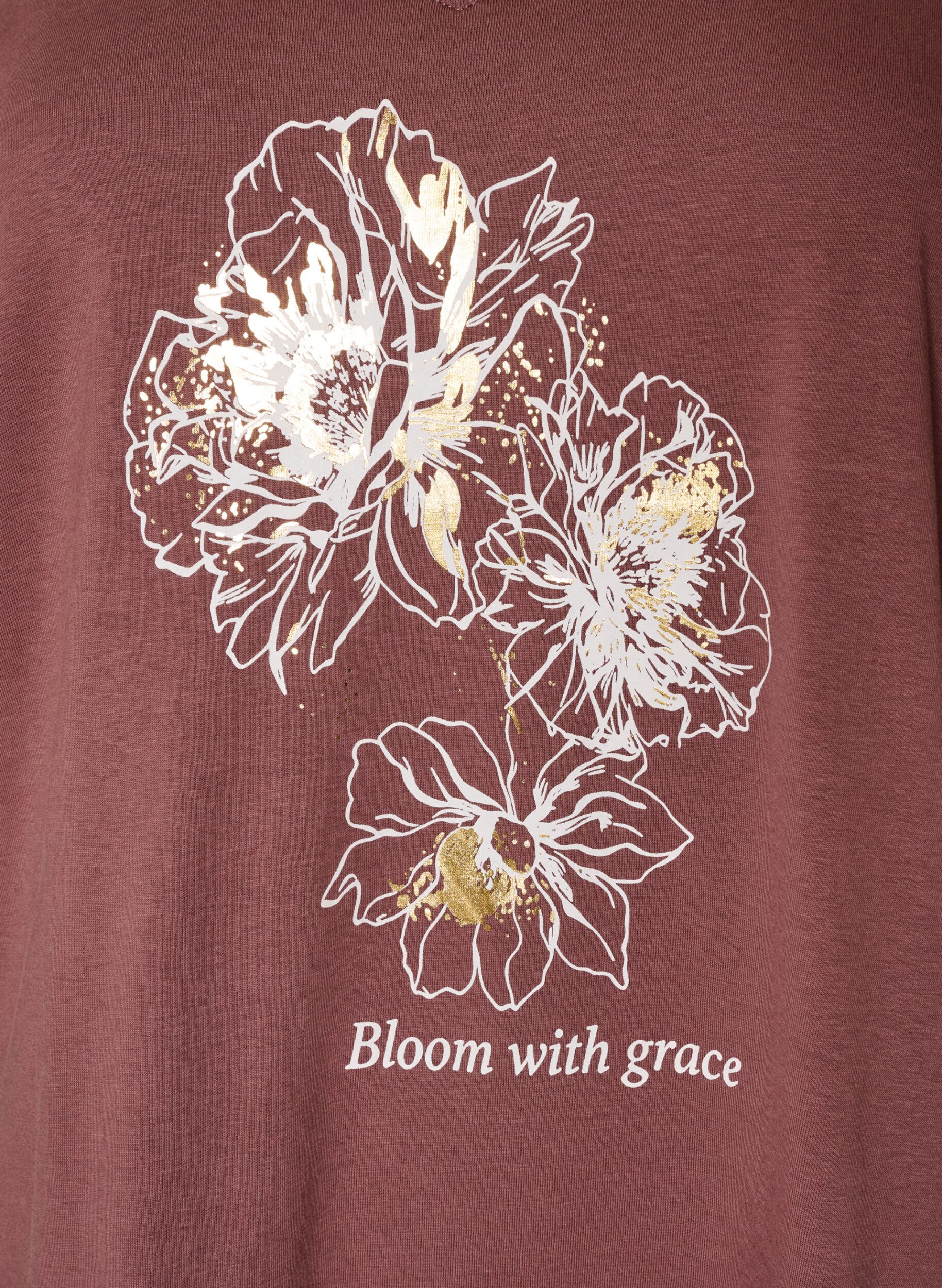 ZizziT-shirt i bomuld med frontprint og V-hals, Lyser&oslash;d, Packshot image number 2