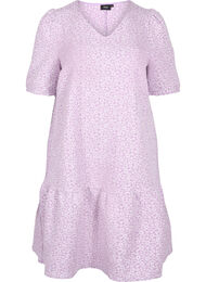 Kortærmet kjole med v-hals og blomstret struktur, Regal Orchid 